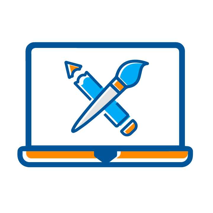 Icon of a computer with a paintbrush and pencil
