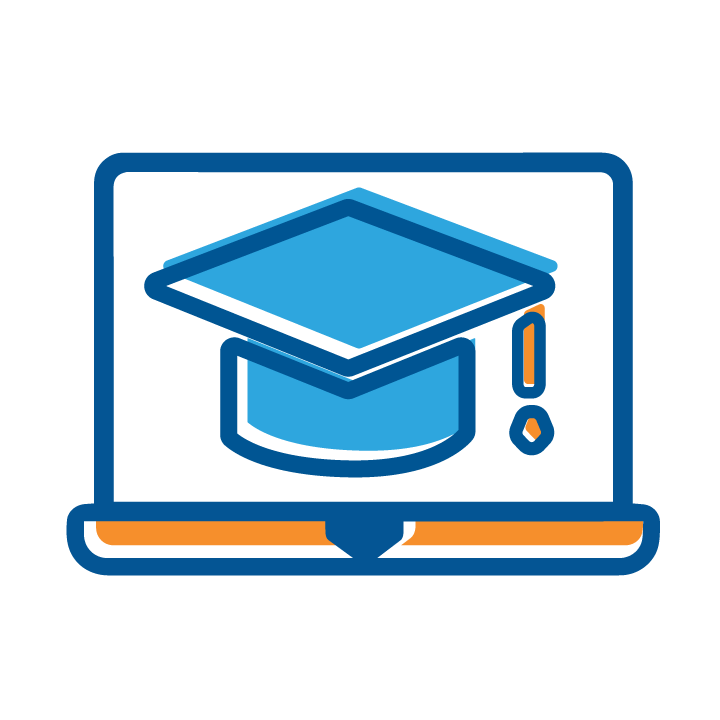 Icon with laptop and graduation cap.